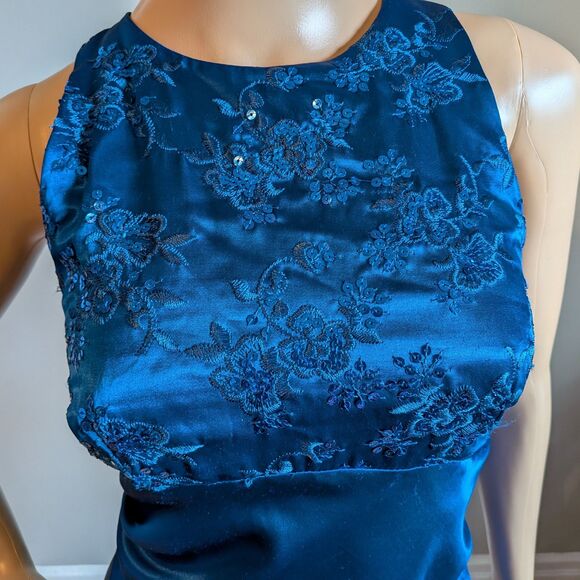 Vintage Y2K Zum Zum Blue Silky Evening Gown Maxi Prom Dress Sequins Size 4 - Picture 10 of 10